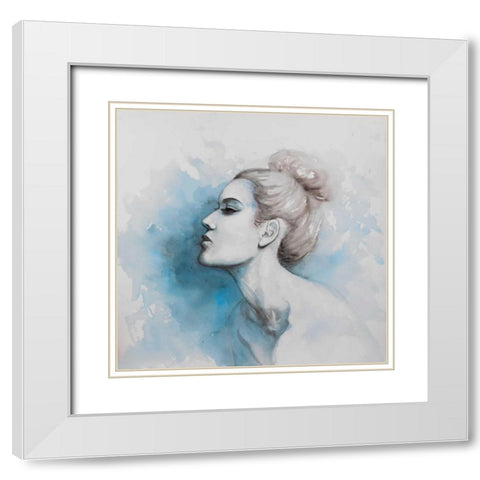 Watercolor Abstract Girl Profile View White Modern Wood Framed Art Print with Double Matting by Atelier B Art Studio