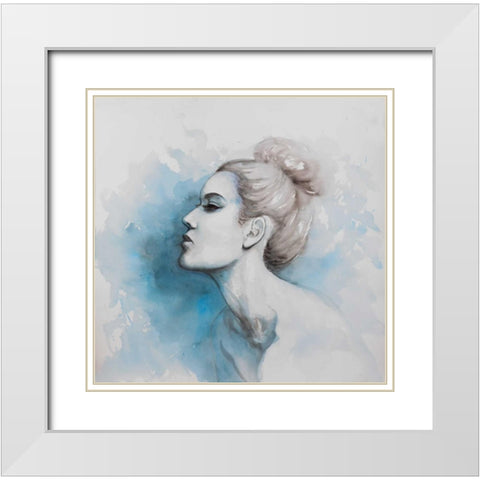 Watercolor Abstract Girl Profile View White Modern Wood Framed Art Print with Double Matting by Atelier B Art Studio