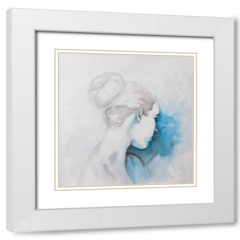 Watercolor Abstract Girl with Hair Bun White Modern Wood Framed Art Print with Double Matting by Atelier B Art Studio