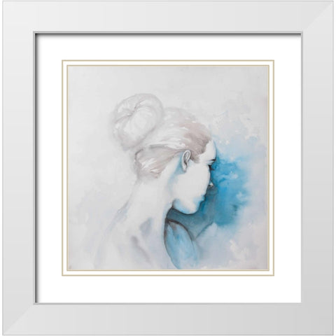 Watercolor Abstract Girl with Hair Bun White Modern Wood Framed Art Print with Double Matting by Atelier B Art Studio