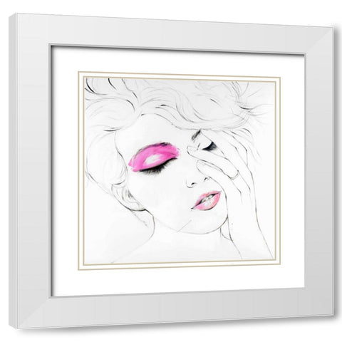 Outline of Female Portrait in Pink White Modern Wood Framed Art Print with Double Matting by Atelier B Art Studio
