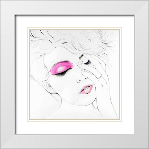 Outline of Female Portrait in Pink White Modern Wood Framed Art Print with Double Matting by Atelier B Art Studio