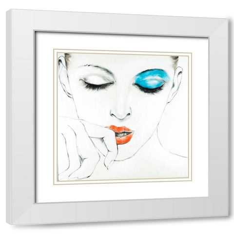 Outline of Female Portrait in Blue White Modern Wood Framed Art Print with Double Matting by Atelier B Art Studio
