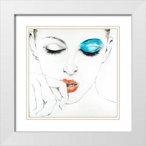Outline of Female Portrait in Blue White Modern Wood Framed Art Print with Double Matting by Atelier B Art Studio