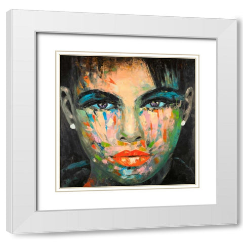 Abstract Portrait White Modern Wood Framed Art Print with Double Matting by Atelier B Art Studio