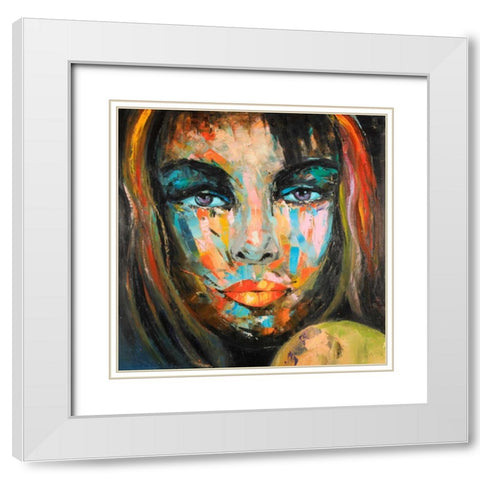 Colorful Woman Portrait White Modern Wood Framed Art Print with Double Matting by Atelier B Art Studio