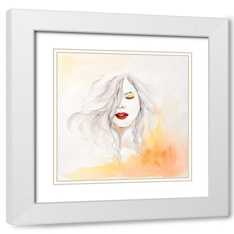 Woman with Red Lips White Modern Wood Framed Art Print with Double Matting by Atelier B Art Studio