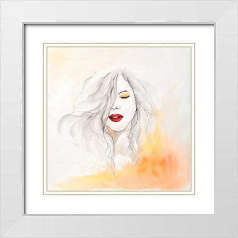 Woman with Red Lips White Modern Wood Framed Art Print with Double Matting by Atelier B Art Studio