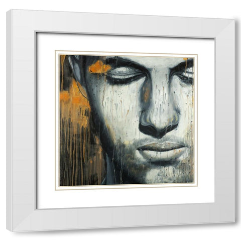 Abstract Man Face White Modern Wood Framed Art Print with Double Matting by Atelier B Art Studio