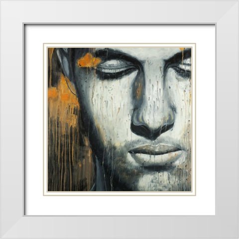 Abstract Man Face White Modern Wood Framed Art Print with Double Matting by Atelier B Art Studio