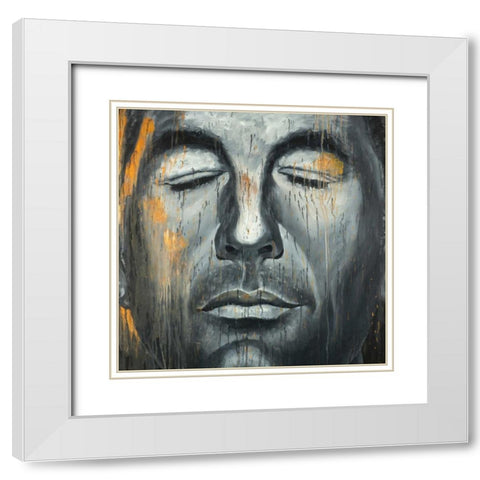 Abstract Man Portrait White Modern Wood Framed Art Print with Double Matting by Atelier B Art Studio
