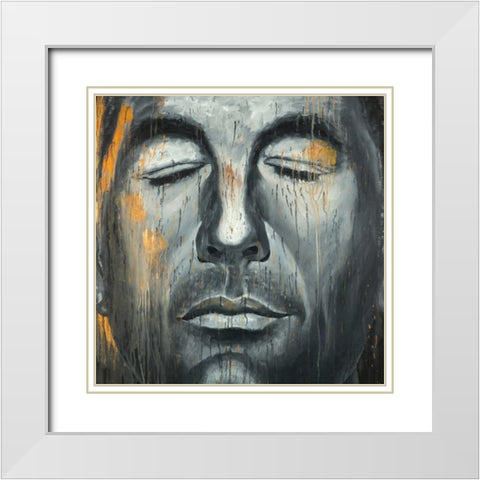 Abstract Man Portrait White Modern Wood Framed Art Print with Double Matting by Atelier B Art Studio