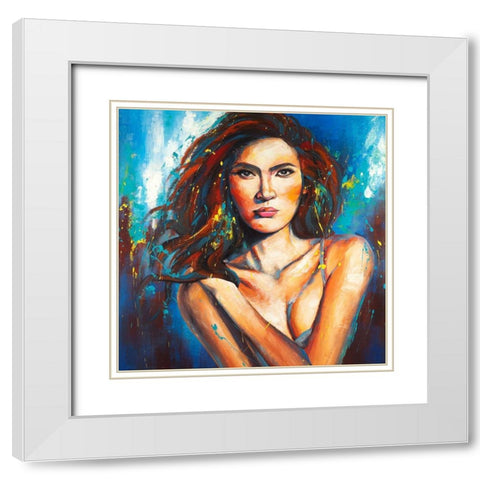 Femme Fatale Portrait with Paint Splash White Modern Wood Framed Art Print with Double Matting by Atelier B Art Studio