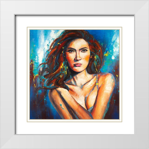 Femme Fatale Portrait with Paint Splash White Modern Wood Framed Art Print with Double Matting by Atelier B Art Studio