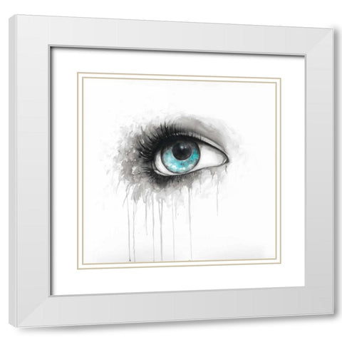 Blue Eye in Watercolor White Modern Wood Framed Art Print with Double Matting by Atelier B Art Studio