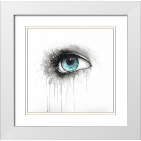 Blue Eye in Watercolor White Modern Wood Framed Art Print with Double Matting by Atelier B Art Studio
