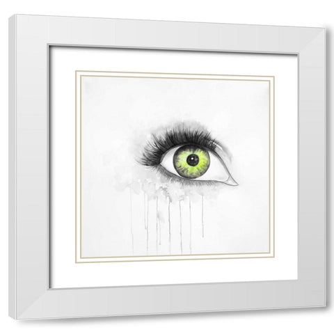 Green Eye in Watercolor White Modern Wood Framed Art Print with Double Matting by Atelier B Art Studio