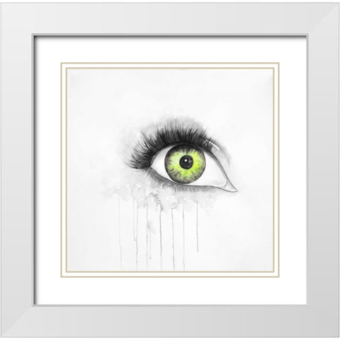 Green Eye in Watercolor White Modern Wood Framed Art Print with Double Matting by Atelier B Art Studio