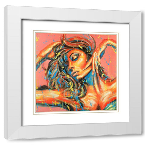 Sensual Tanned Lady with Paint Splash White Modern Wood Framed Art Print with Double Matting by Atelier B Art Studio