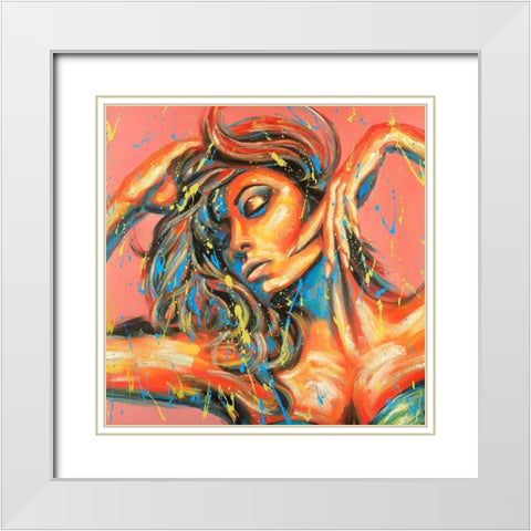 Sensual Tanned Lady with Paint Splash White Modern Wood Framed Art Print with Double Matting by Atelier B Art Studio