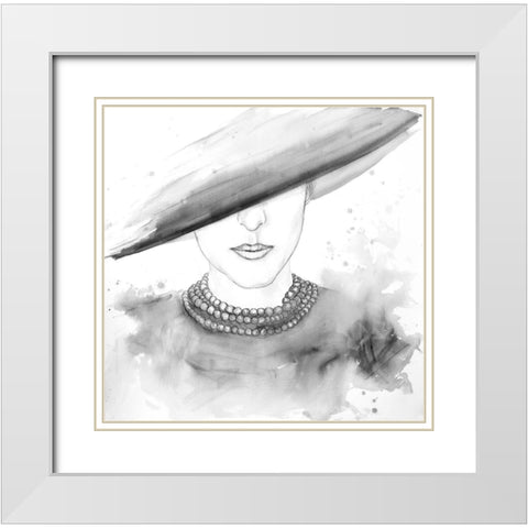 MYSTERIOUS LADY WITH A HAT SKETCH White Modern Wood Framed Art Print with Double Matting by Atelier B Art Studio