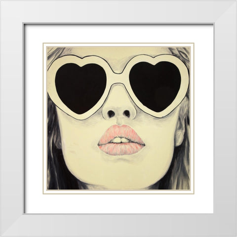 YOUNG LADY WITH GLASSES White Modern Wood Framed Art Print with Double Matting by Atelier B Art Studio