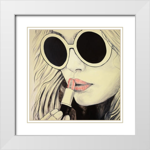 PINK LIPS White Modern Wood Framed Art Print with Double Matting by Atelier B Art Studio