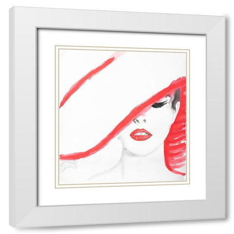 WOMAN WITH A SUMMER HAT White Modern Wood Framed Art Print with Double Matting by Atelier B Art Studio