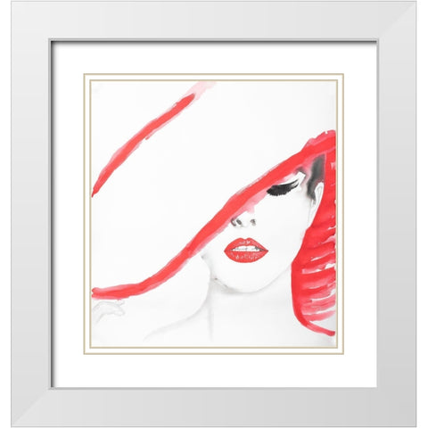 WOMAN WITH A SUMMER HAT White Modern Wood Framed Art Print with Double Matting by Atelier B Art Studio