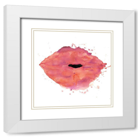 WATERCOLOR PINK LIPSTICK White Modern Wood Framed Art Print with Double Matting by Atelier B Art Studio