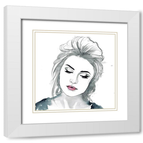 WATERCOLOR DELICATE WOMAN White Modern Wood Framed Art Print with Double Matting by Atelier B Art Studio