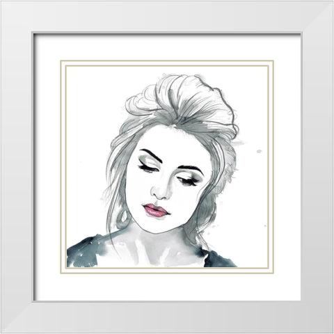 WATERCOLOR DELICATE WOMAN White Modern Wood Framed Art Print with Double Matting by Atelier B Art Studio