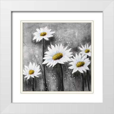 Daisies White Modern Wood Framed Art Print with Double Matting by Atelier B Art Studio