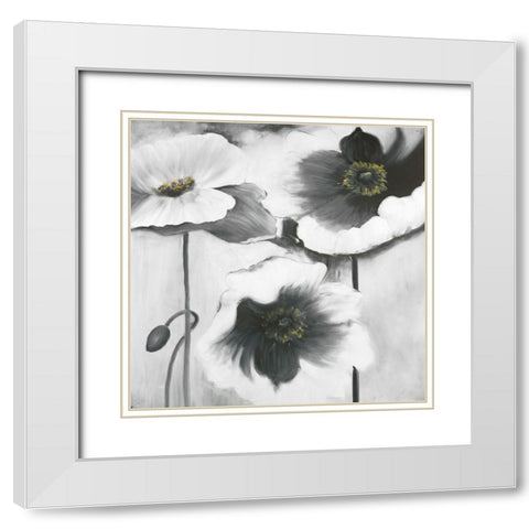 BLACK AND WHITE FLOWERS White Modern Wood Framed Art Print with Double Matting by Atelier B Art Studio