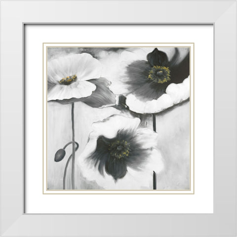 BLACK AND WHITE FLOWERS White Modern Wood Framed Art Print with Double Matting by Atelier B Art Studio