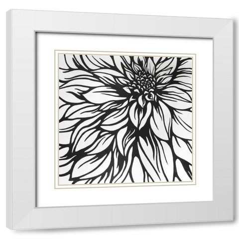 Dahlia Flower Outline Style White Modern Wood Framed Art Print with Double Matting by Atelier B Art Studio
