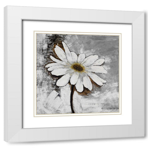 Abstract Daisy Flower White Modern Wood Framed Art Print with Double Matting by Atelier B Art Studio