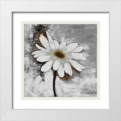 Abstract Daisy Flower White Modern Wood Framed Art Print with Double Matting by Atelier B Art Studio