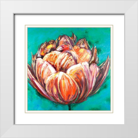 Abstract Double Tulips Flower White Modern Wood Framed Art Print with Double Matting by Atelier B Art Studio