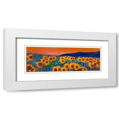 Sunset on Sunflower Fields White Modern Wood Framed Art Print with Double Matting by Atelier B Art Studio