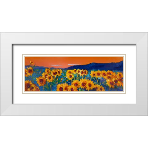 Sunset on Sunflower Fields White Modern Wood Framed Art Print with Double Matting by Atelier B Art Studio