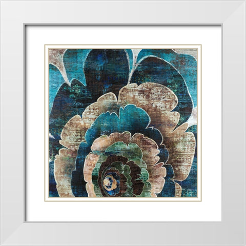BLUE FLOWER MONTAGE White Modern Wood Framed Art Print with Double Matting by Atelier B Art Studio