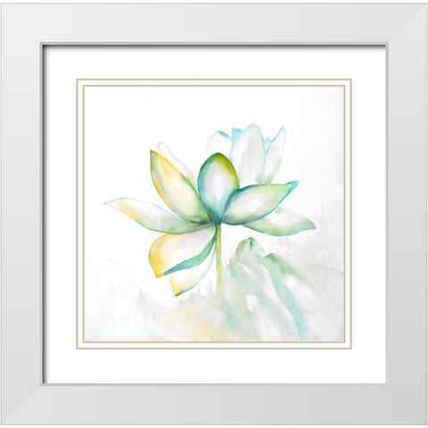 Abstract Lotus Flower White Modern Wood Framed Art Print with Double Matting by Atelier B Art Studio