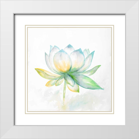 Lotus Flower White Modern Wood Framed Art Print with Double Matting by Atelier B Art Studio