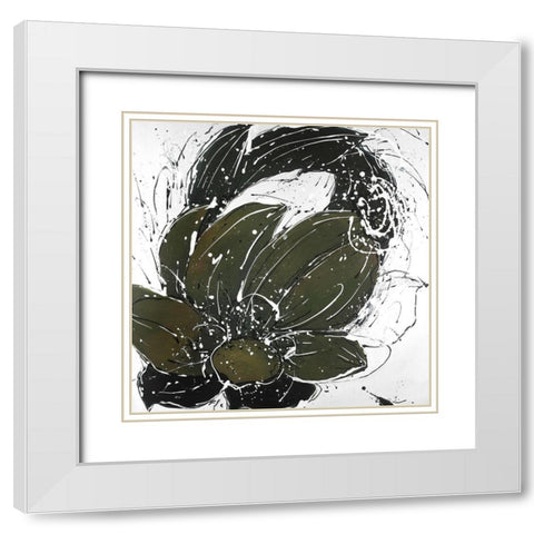 Abstract Flower with Paint Splash White Modern Wood Framed Art Print with Double Matting by Atelier B Art Studio