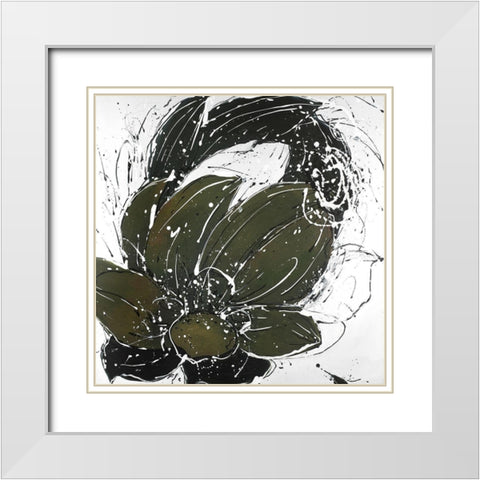 Abstract Flower with Paint Splash White Modern Wood Framed Art Print with Double Matting by Atelier B Art Studio