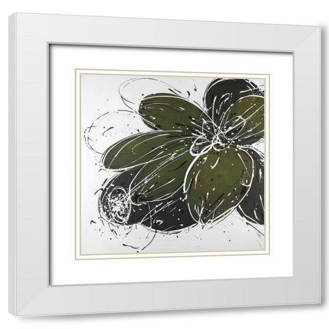 Flower with Paint Splash Outlines White Modern Wood Framed Art Print with Double Matting by Atelier B Art Studio