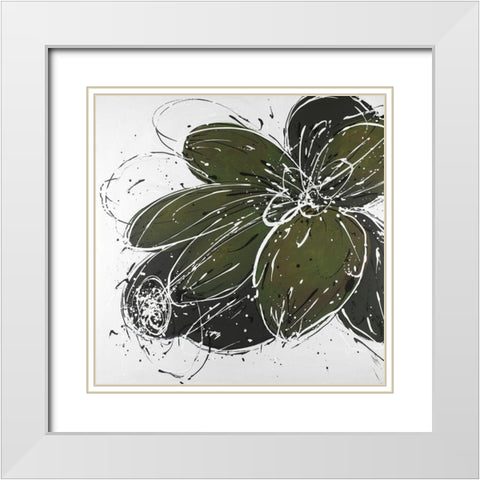 Flower with Paint Splash Outlines White Modern Wood Framed Art Print with Double Matting by Atelier B Art Studio