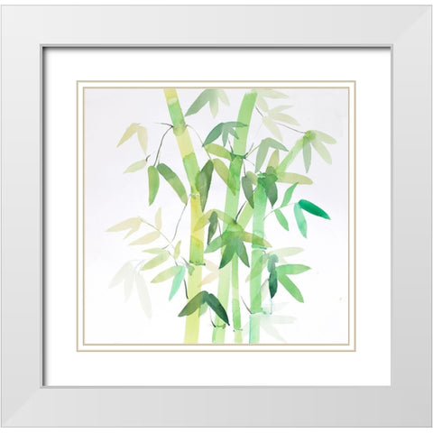WATERCOLOR BAMBOO WITH LEAVES White Modern Wood Framed Art Print with Double Matting by Atelier B Art Studio