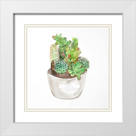 CACTUS ASSORTMENT IN A POT White Modern Wood Framed Art Print with Double Matting by Atelier B Art Studio